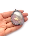 Pink resin pendant with natural shells and rhinestones in a water drop shape - 30x50-40x60mm / Pink