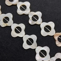Macro detail of natural white mother of pearl clover beads with iridescent luster for DIY - Four Leaf Clover Style (1) / 29mm (11mm Hole, 13 Pcs/Strand)