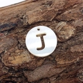 Natural freshwater shell round bead with letter J carving for DIY jewelry necklace - Letter J