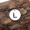 Round 12mm white shell bead charm with cut-out letter L for DIY jewelry making - L