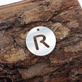 Natural freshwater mother of pearl 12mm round shell charm with hollow letter R design - Letter R