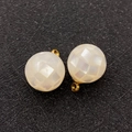 Spherical faceted white iridescent shell pendant with golden loop for DIY jewelry - 8mm / White