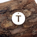 Natural freshwater shell round charm with hollow letter T cutout for DIY jewelry making - Letter T