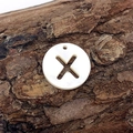 Natural round shell bead pendant with letter X cutout for DIY jewelry making - Letter X
