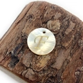 Macro detail of natural freshwater shell pendant with gold letter F for DIY necklaces - Letter F