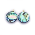 Paire de pendentifs ronds en nacre d'abalone naturelle avec anneaux dorés et reflets - Rond / 8mm