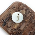 Natural white shell pendant with a golden letter J and a single hole for DIY jewelry - Letter J