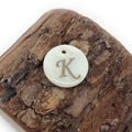 Natural white shell round pendant featuring a golden letter K for DIY jewelry necklaces - Letter K