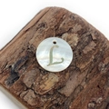 Natural freshwater shell round pendant with golden letter L for DIY jewelry making - Letter L