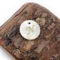 Natural mother of pearl shell pendant with golden metal letter N for DIY jewelry - Letter N