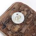 Natural round shell pendant with gold letter P detail for DIY jewelry making - Letter P