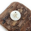 Natural white shell pendant with a golden letter R engraving for DIY jewelry making - Letter R