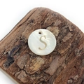 Natural freshwater shell round pendant with golden letter S for DIY jewelry making - Letter S
