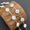 Platte ronde witte schelpkralen met gouden Hamsa-handpatroon voor DIY-halskettingen - 8mm / Hand van Fatima Patroon (Nr. 1)