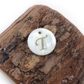 Natural white shell round pendant with golden letter T for DIY jewelry making - Letter T
