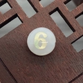 Close-up of a natural shell bead with a golden number six for DIY jewelry making - Number 6 / White