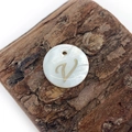 Natural round freshwater shell pendant featuring a golden letter V for DIY jewelry making - Letter V