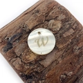 Natural white shell pendant featuring an artistic letter W with iridescent luster finish - Letter W