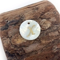 Natural freshwater shell round pendant with golden letter X for DIY jewelry making - Letter X