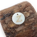 White freshwater shell round pendant with golden metal letter Z for DIY necklaces - Letter Z