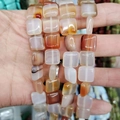 Flat square natural agate loose beads with silk stripes for DIY jewelry making - 12x12x5mm (Approx. 33 Pcs) / Silk Agate
