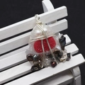 Handmade wire wrapped pendant featuring red crystal cluster and natural baroque pearls - Red Crystal Cluster Black & White Artificial Pearl Style (No. 2)