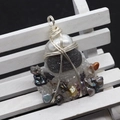 Irregular freshwater pearl pendant with wire wrapping and dark grey natural stone detail - Gray Raw Stone & White Artificial Pearl Style (No. 4)