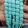 Blue-green turquoise style square stone beads with black marble patterns for DIY jewelry - 12x12x5mm (Approx. 33 Pcs) / Blue Turquoise