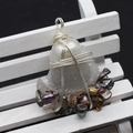 Handmade wire wrapped pendant with raw crystal and multi-color baroque pearls - Translucent Druzy Multicolor Artificial Pearl Style (No. 5)