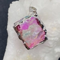 Pink and purple natural fluorite stone square pendant with silver-plated clasp - 18mm