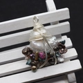 Handcrafted wire-wrapped irregular pearl pendant with colorful stones and silver wire - White Crystal & Colorful Artificial Pearl Style (No. 6)