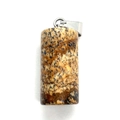 Cylindrical natural stone pendant with brown mottled texture and silver metal clasp - Picture Jasper
