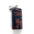 Cylindrical natural stone pendant with red black spots and silver metal clasp - Red and Black Patterned Style (No. 2)