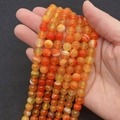 Polished natural carnelian striped agate round beads for DIY jewelry making - Orange Yellow Stripe (No. 11)