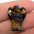 Natural tiger's eye stone angel pendant with golden stripes and silver metal bail - Tiger's Eye