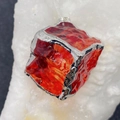 Natural red crystal cube pendant with silver plated clasp for DIY jewelry making - 18mm / Red Silver Edge