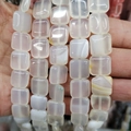 Translucent milky white square agate loose beads with natural silk texture for DIY jewelry - 12x12x5mm (Approx. 33 Pcs) / Agate