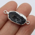 Irregular natural black agate druzy connector with silver plating for DIY jewelry - Dual-Hole Connector / No. 1 (Black and White Druzy)