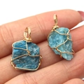 Irregular blue natural stone pendants with gold wire wrapping for DIY jewelry making - Light Blue Pendant