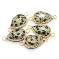 Faceted dalmatian jasper teardrop stone pendant with gold plating and double loops - Dalmatian Jasper