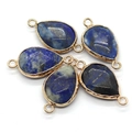 Deep blue lapis lazuli teardrop connectors with gold edges for DIY jewelry making - Lapis Lazuli