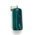 Cylindrical malachite gemstone pendant with silver clasp and green wave patterns - Malachite