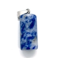 Polished blue sodalite cylindrical stone pendant with a silver metal clasp - Blue Spot Stone