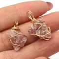 Pink crystal wire wrapped pendant with gold metal wire for DIY jewelry earrings - Pink Style (No. 4)
