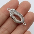 Natural druzy agate connector with silver plating for DIY jewelry making and bracelets - Dual-Hole Connector / No. 4 (Purple Druzy)