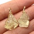 Irregular raw crystal pendant with gold wire wrapping in a light yellow natural stone - Yellow Style (No.5)