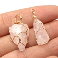 Handmade rose quartz raw stone pendant wrapped in golden wire for DIY jewelry making - Rose Quartz Pendant