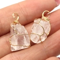 Irregular natural clear quartz crystal pendant with handmade gold wire wrapping detail - Clear Crystal Pendant