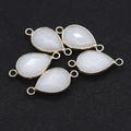 Set of 5 teardrop-shaped white stone pendants with golden metal edges for DIY jewelry - White Jade