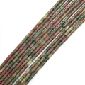 Natural Unakite cylinder tube beads in green and reddish-brown for DIY jewelry making - 2x4mm / Unakite